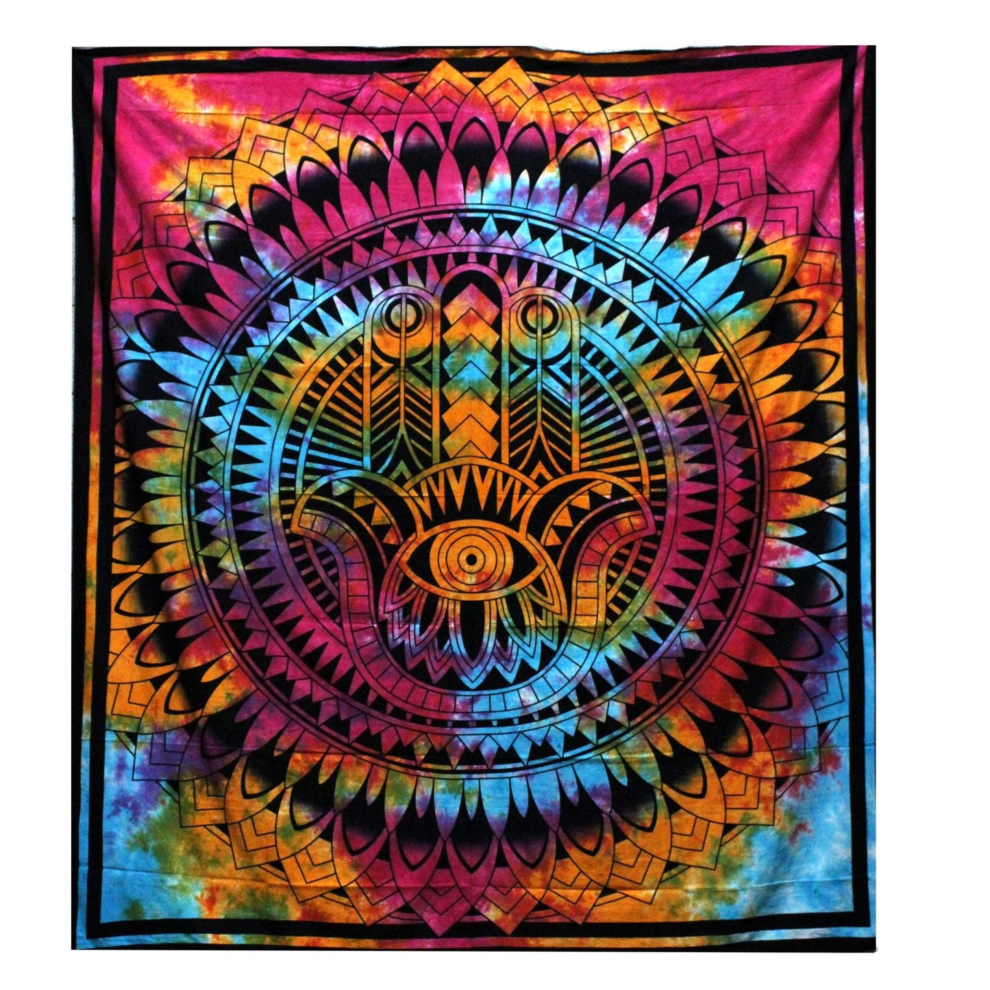 Elegantly Crafted Cotton Bedspread – 230x200 CM con diseño Hamsa multicolor estilo mandala en algodón
