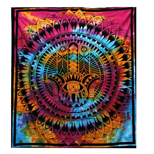 Elegantly Crafted Cotton Bedspread – 230x200 CM con diseño Hamsa multicolor estilo mandala en algodón