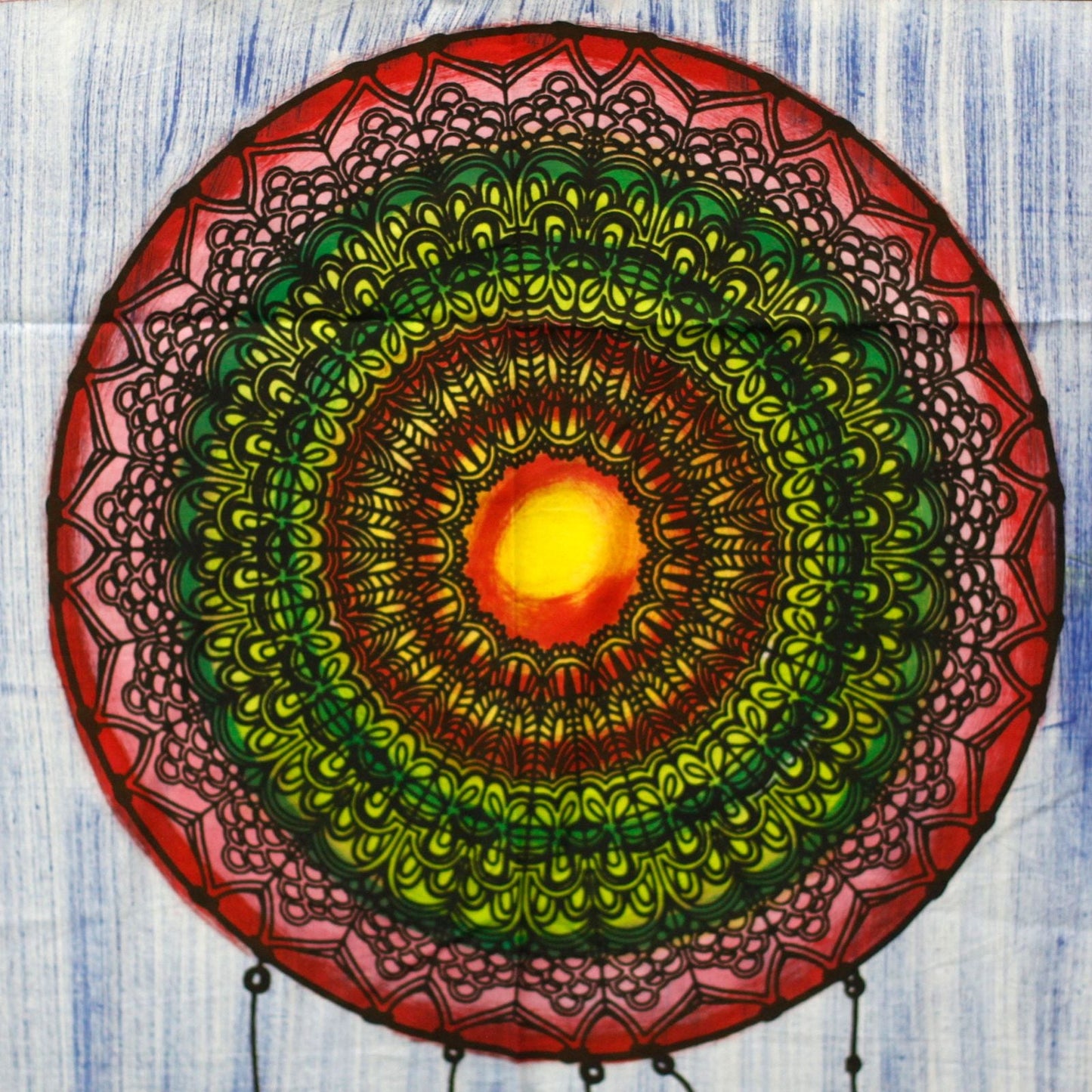 Handborstad väggkonst i bomull – Dreamcatcher, handmålad färgstark mandala-inspirerad Dreamcatcher-design på naturligt bomullstyg