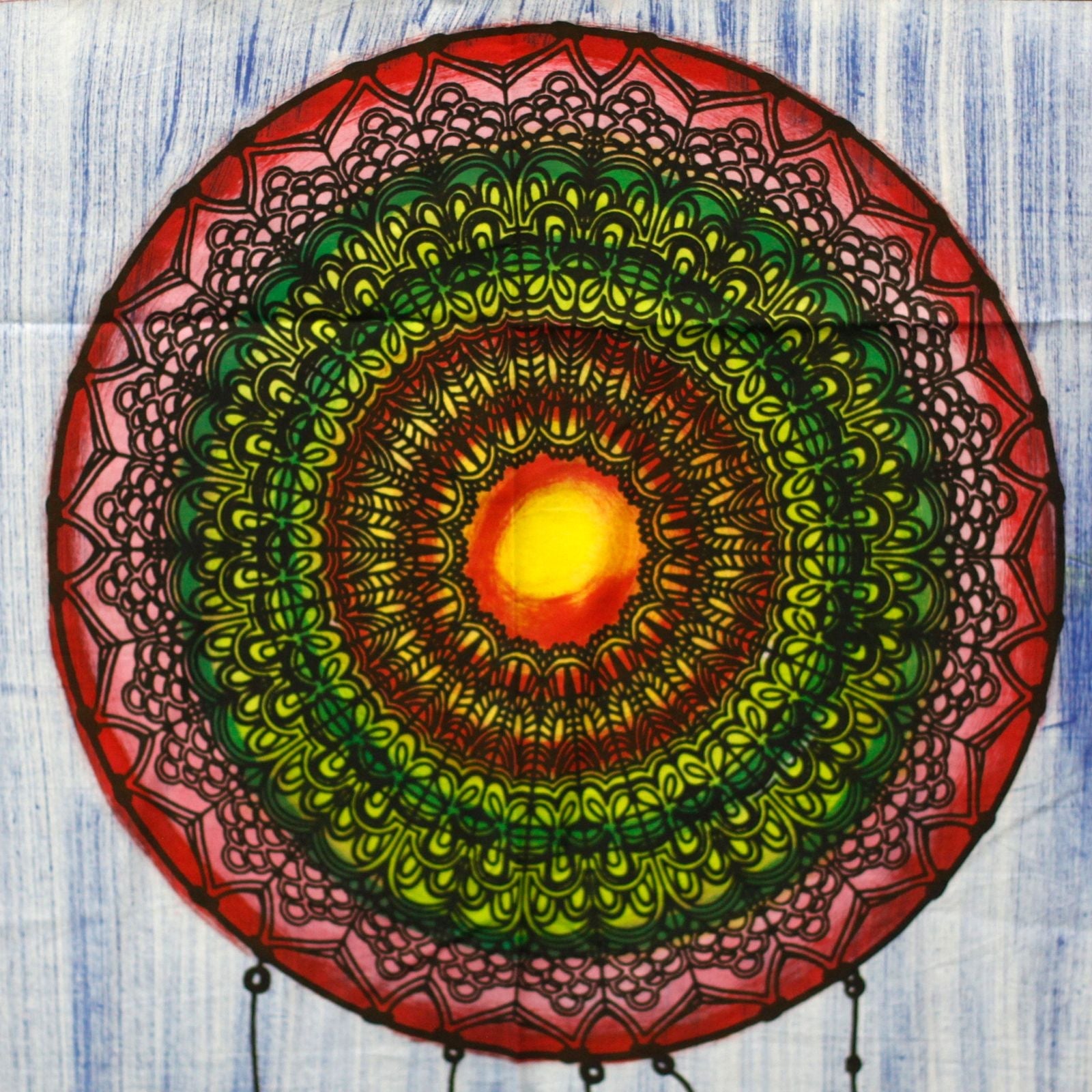 Handborstad väggkonst i bomull – Dreamcatcher, handmålad färgstark mandala-inspirerad Dreamcatcher-design på naturligt bomullstyg