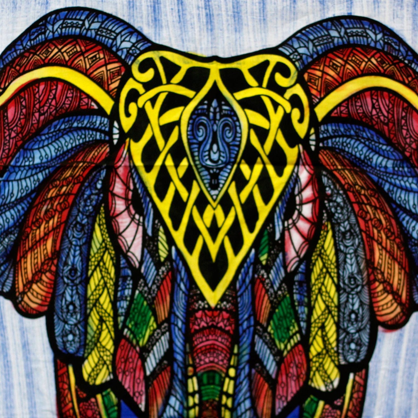 Alt Tag: Handborstad väggkonst i bomull – Elephant 115x75 CM, färgstark handborstad elefantdesign på väggkonst i bomull