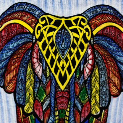 Alt Tag: Handborstad väggkonst i bomull – Elephant 115x75 CM, färgstark handborstad elefantdesign på väggkonst i bomull