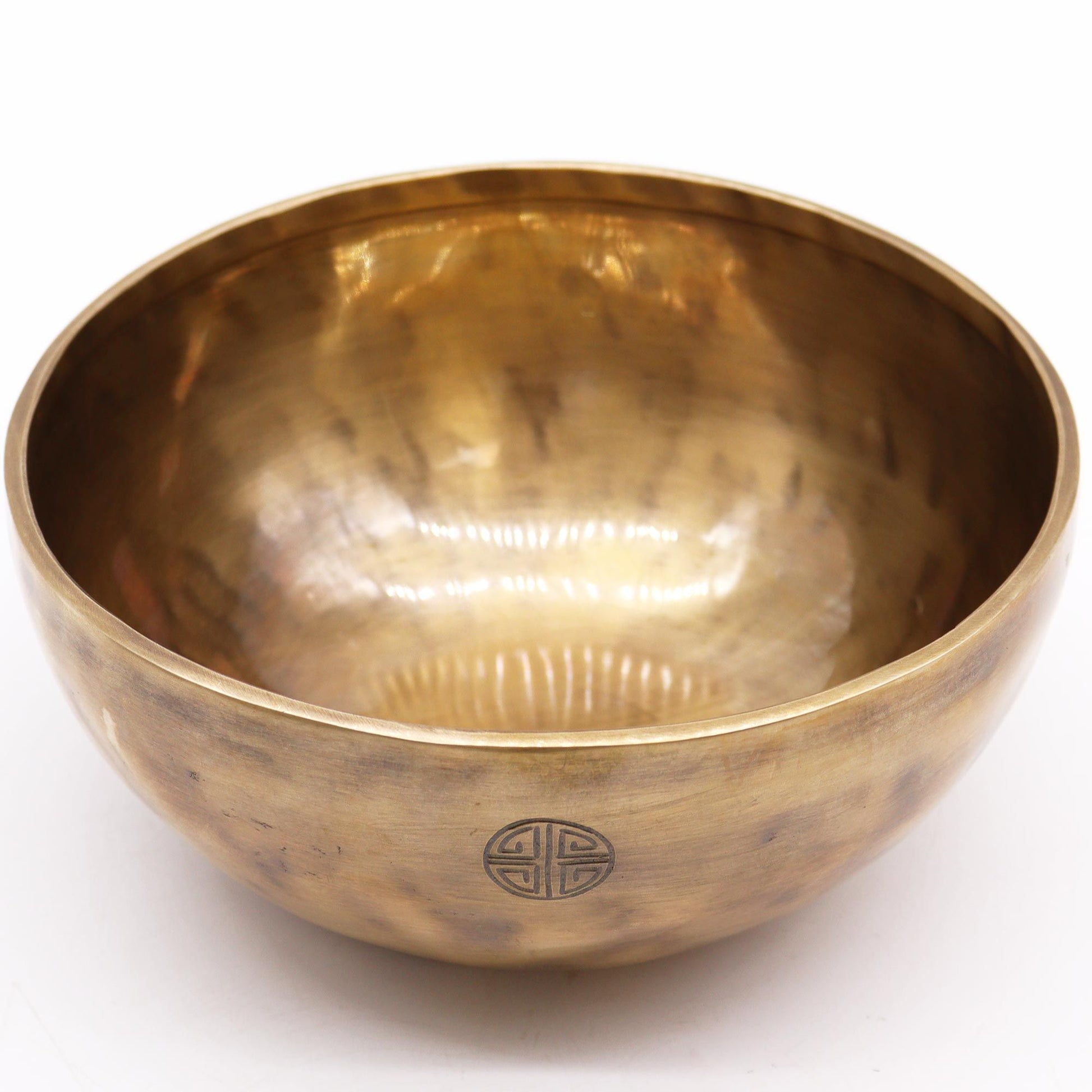 Alt Tag: Handcrafted Brass Singing Bowl – Extra Large 22CM, extra large 22cm Tibetan brass bowl with engraved symbol, 1450g