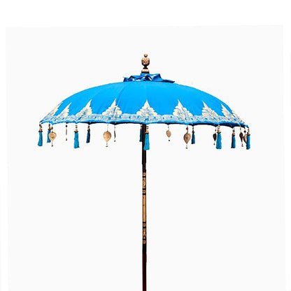 Handcrafted Cotton Bali Parasol – Turquoise 200CM parasol balinés de algodón turquesa 200 cm con flecos decorativos