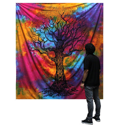 Handcrafted Cotton Bedspread – Winter Tree 230x200 CM, multicolor winter tree design cotton bedspread, handmade