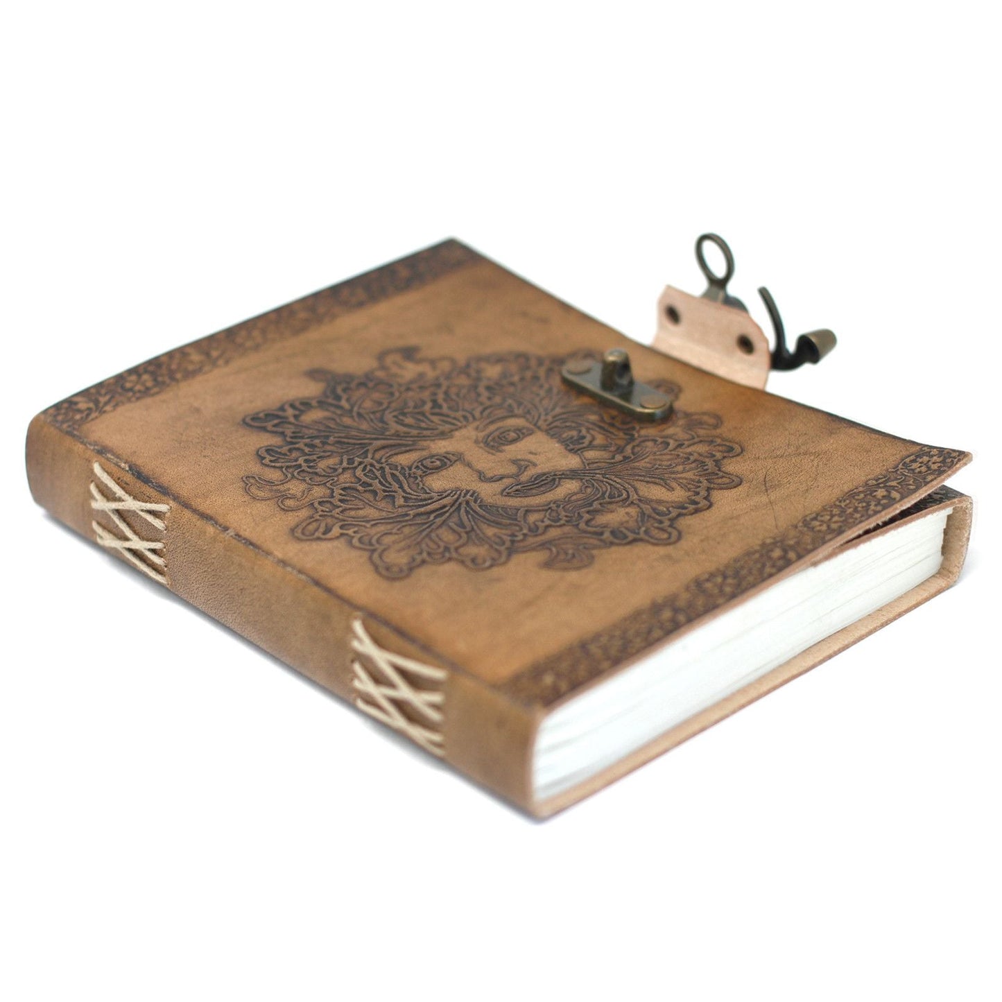 Cuaderno artesanal de cuero Greenman – 200 páginas, 20x15 CM, diario con cubierta de cuero Greenman repujada, cierre con broche, páginas en blanco