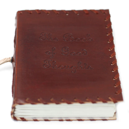 Handgjord anteckningsbok med läderomslag – 12x15.5 CM vintagebrun läderjournal med lindat omslag, sydda kanter och präglat omslag, kompakt format