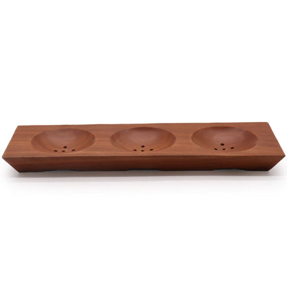 Handcrafted Mahogany Soap Dish – Three-Bay Design, handcrafted wooden soap holder with 3 round bays and drainage holes