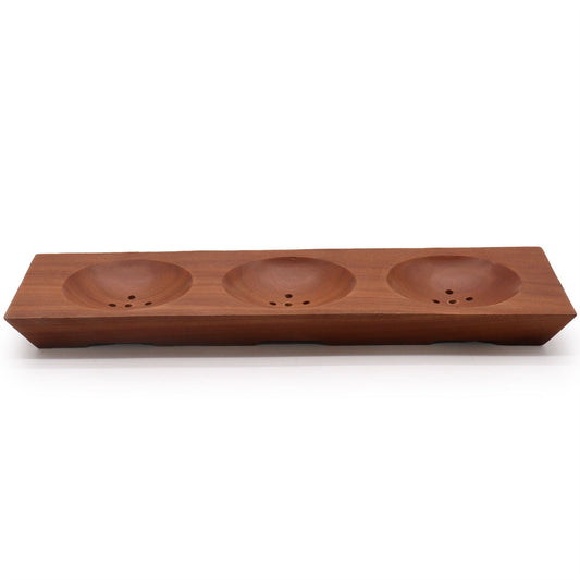 Handcrafted Mahogany Soap Dish – Three-Bay Design, handcrafted wooden soap holder with 3 round bays and drainage holes