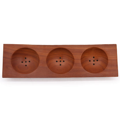 Alt Tag: Handcrafted Mahogany Soap Dish – Three-Bay Design with three round bays and drainage holes, wooden soap holder