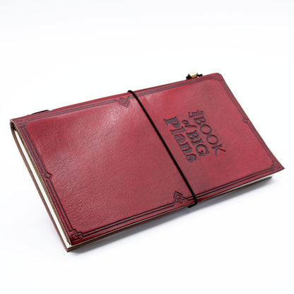 Handcrafted Leather Journal – Red, 80 Pages, red leather notebook with elastic band closure and embossed cover, 22x12 cm