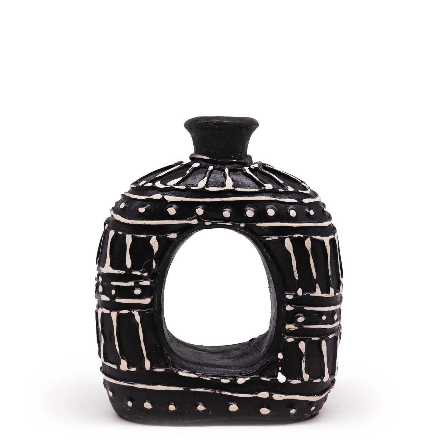 Terracotta Donut Vase – Chocolate 18CM, jarrón de terracota artesanal color chocolate con diseño donut decorativo