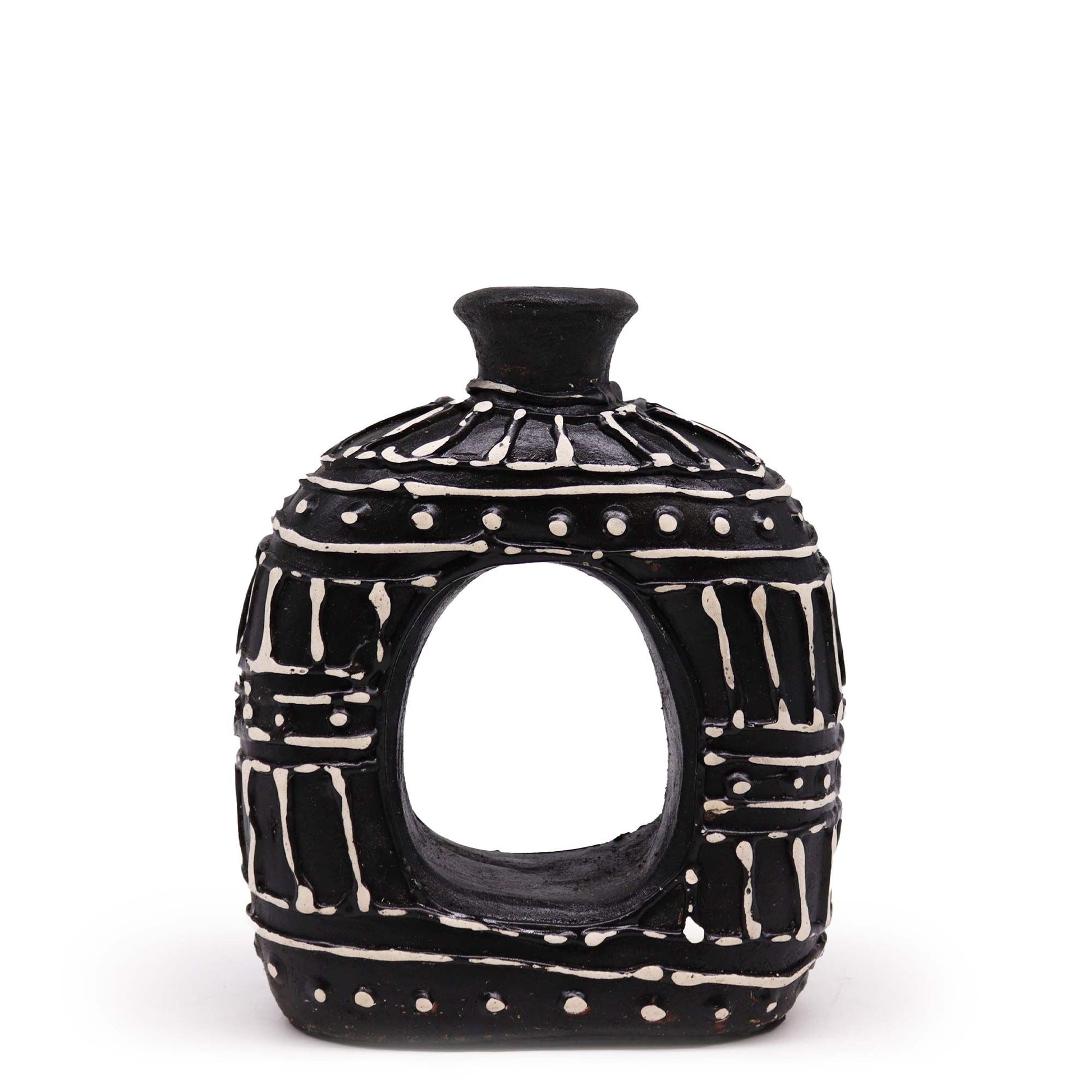 Terracotta Donut Vase – Chocolate 18CM, jarrón de terracota artesanal color chocolate con diseño donut decorativo