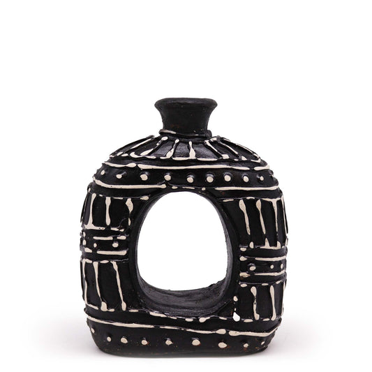 Terracotta Donut Vase – Chocolate 18CM, jarrón de terracota artesanal color chocolate con diseño donut decorativo