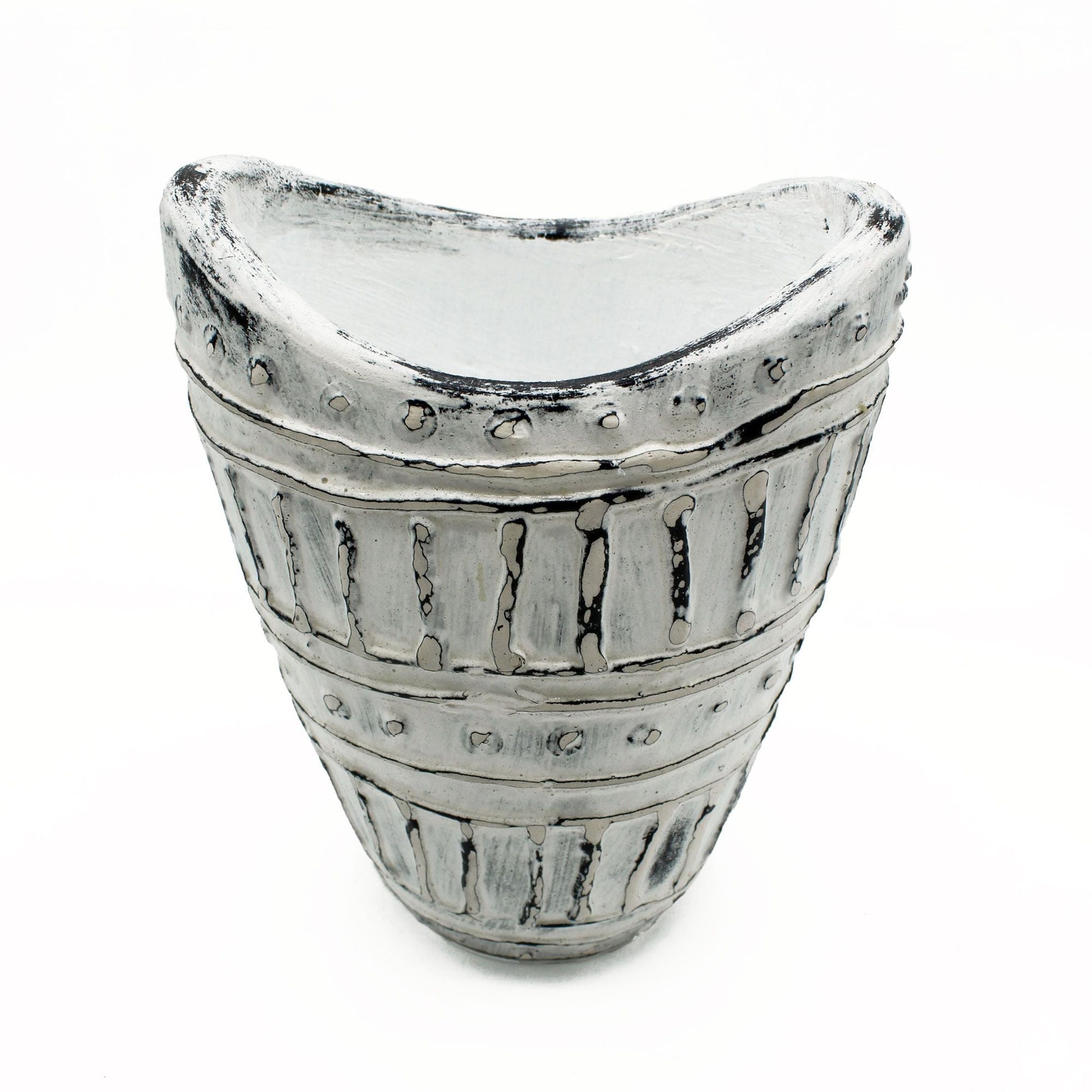 Terracotta Ceramic Vase – Cream 22CM, jarrón cerámico color crema de 22 cm con textura acanalada y boca ancha