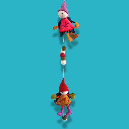 Handmade Felt Fairy Angels – 110 CM Wall Hanging, pastel felt fairy angel garland with two dolls and pom poms