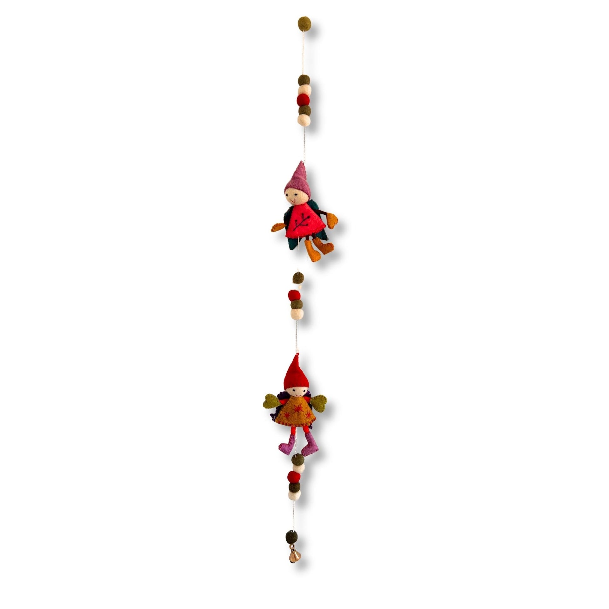 Handmade Felt Fairy Angels – 110 CM Wall Hanging with pastel felt angel dolls and pom-pom garland, Nepal artisan decor