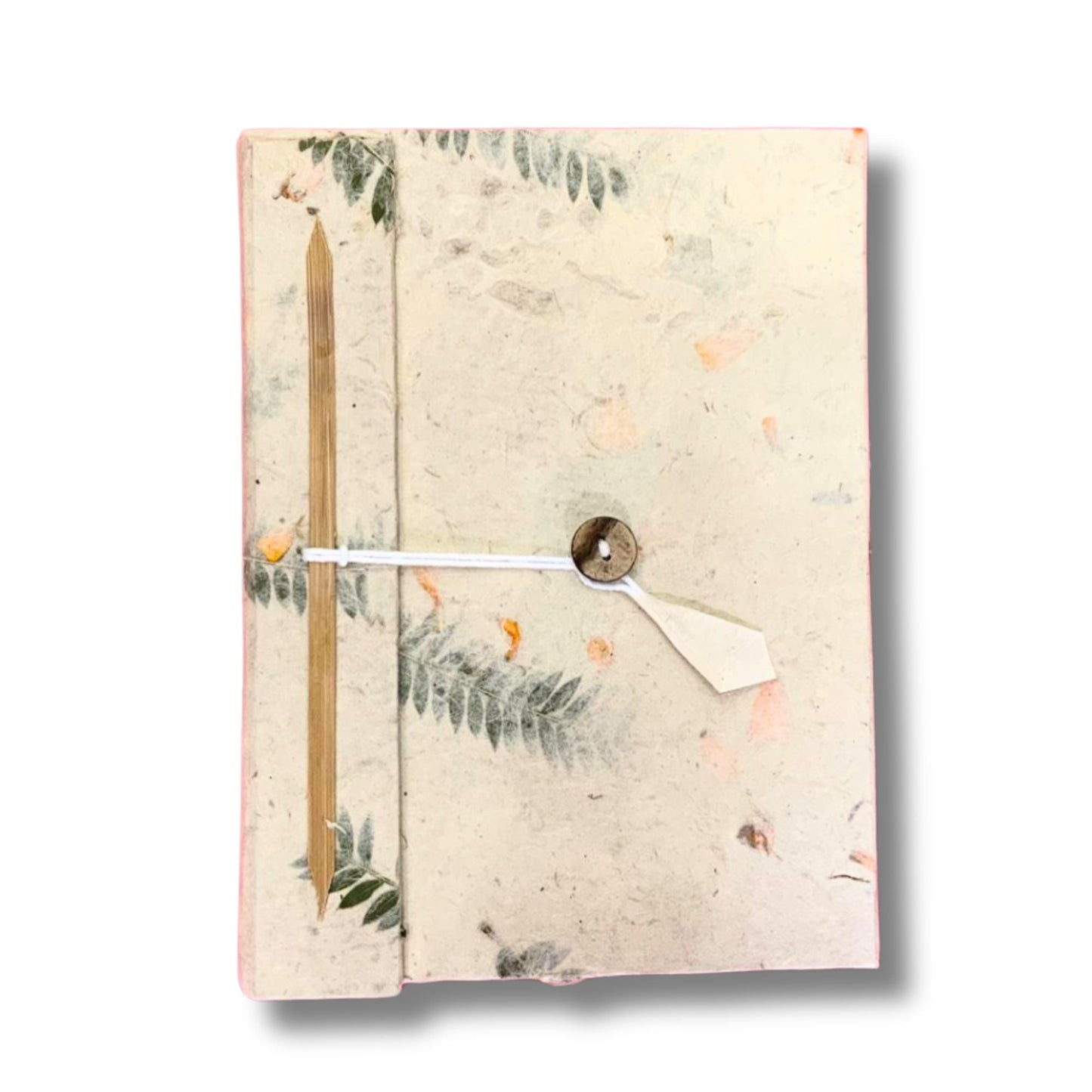 Handmade Lokta Notebook – 21x15 CM, 45 Pages with hand-pressed flower petals, leaf design cover and tie closure