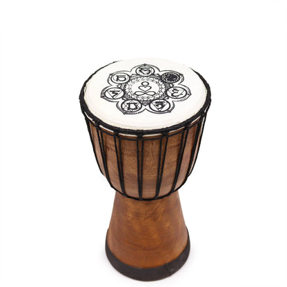 Alt Tag: Handmade Wide Top Djembe Drum – 30 CM wide top hand drum with carved wooden body, rope-tension lacing and patterned drumhead