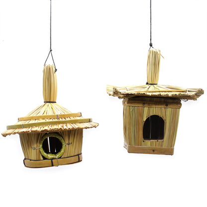 Handwoven Seagrass Bird Box – 18x13 CM, handwoven seagrass and bamboo hanging birdhouse with round entrance, two styles