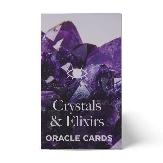 Harmonizing Energy Oracle Cards – Insightful Deck caja Crystals & Elixirs Oracle Cards con diseño de cristales morados