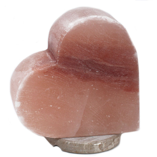 Alt Tag: Heart-Shaped Himalayan Salt Lamp hand-carved pink salt crystal heart with smooth finish, close-up product photo