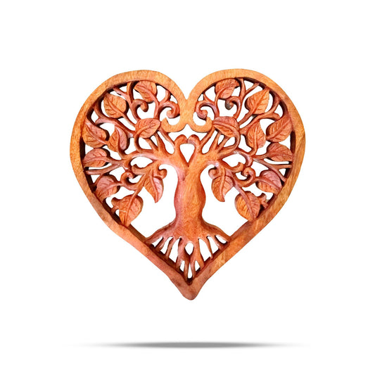 Heart Wooden Tree of Life Wall Panel – 30CM, panel de pared de madera tallada en forma de corazón con Árbol de la Vida, hecho a mano