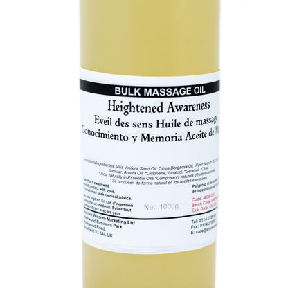 Heighten Awareness Massage Oil – 1 KG bulkflaska med massageolja med etiketten Heightened Awareness, 1000 g