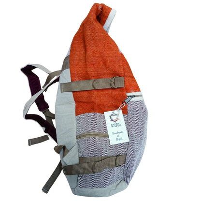 Hemp Trekking Rolling Backpack – Sunset Orange mochila de cáñamo y algodón color naranja con correas ajustables y bolsillos