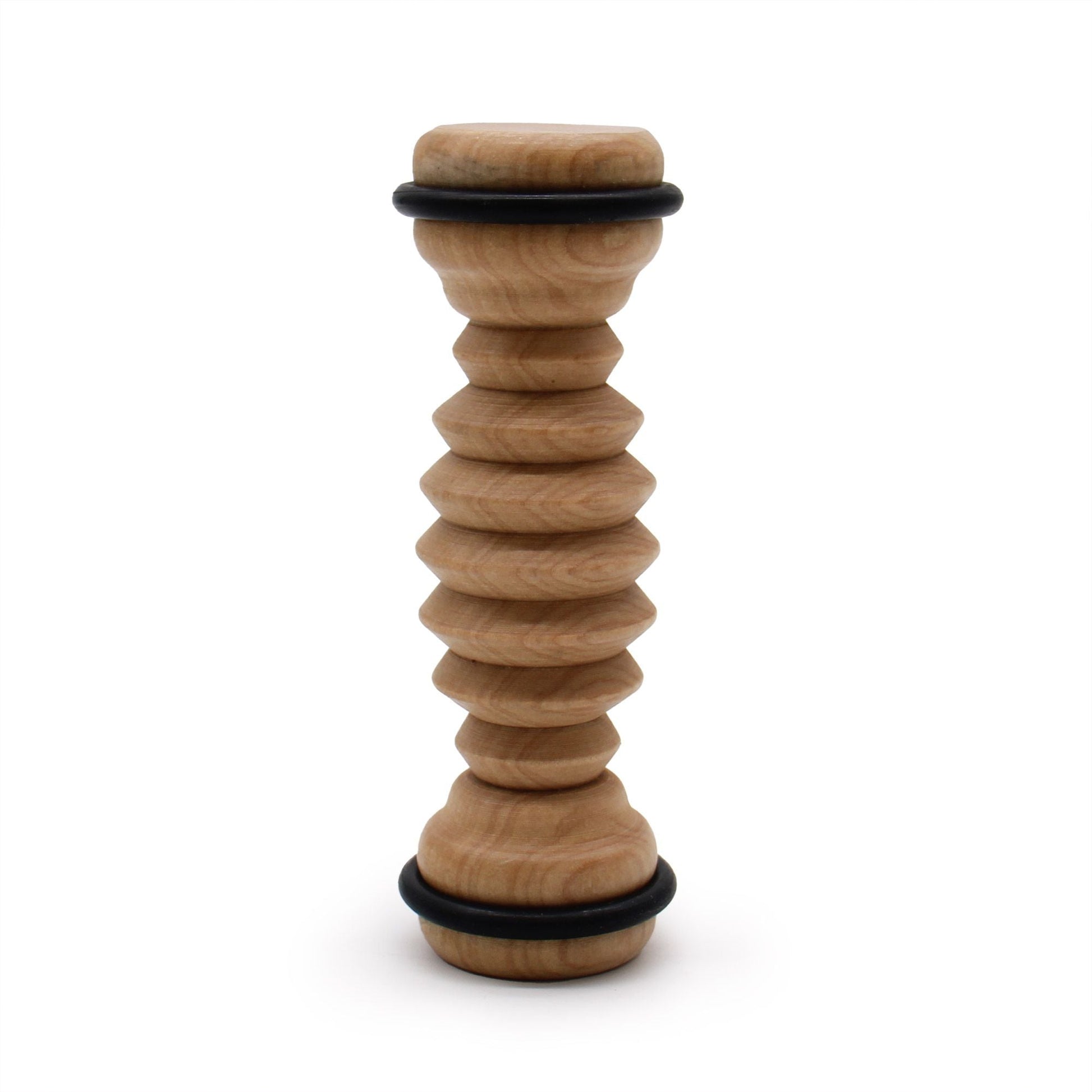 Alt Tag: Hemu Wood Foot Massager – 14x4.5 CM wooden foot roller with grooved design, compact handheld massage tool