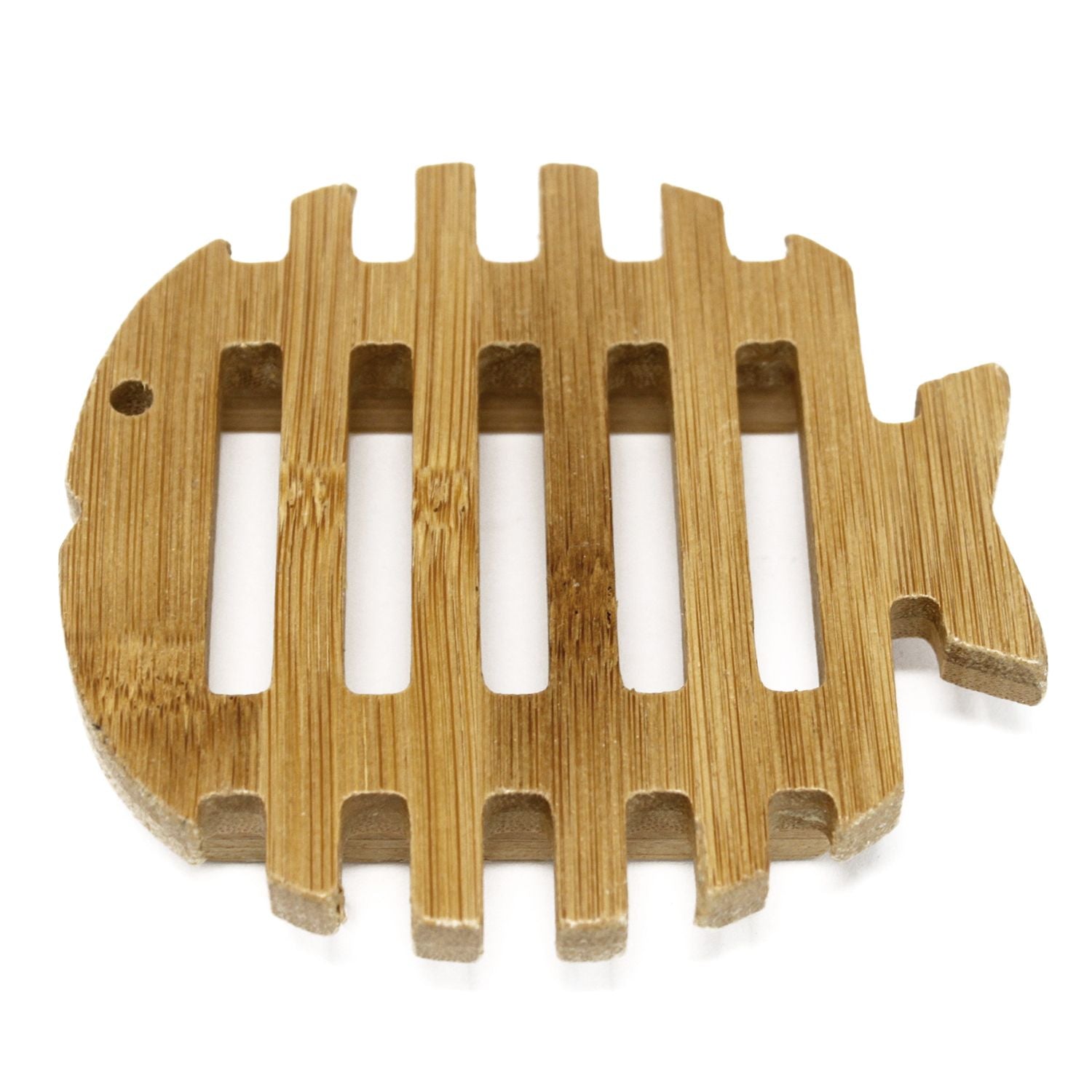 Hemu Wood Soap Dish – Fish Design fish-shaped wooden soap dish with slatted drainage grooves for bathroom sink