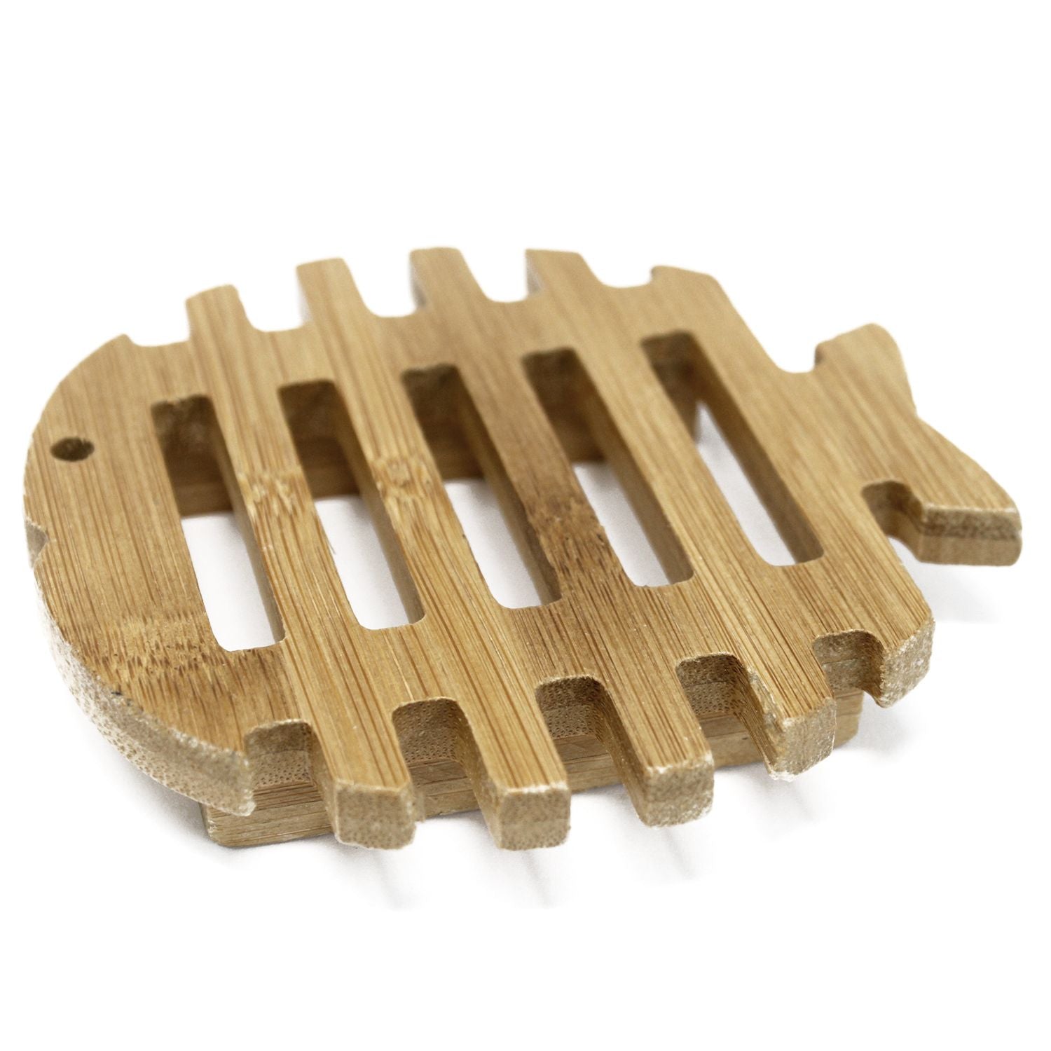 Hemu Wood Soap Dish – Fish Design fish-shaped wooden soap dish with slotted drainage grooves