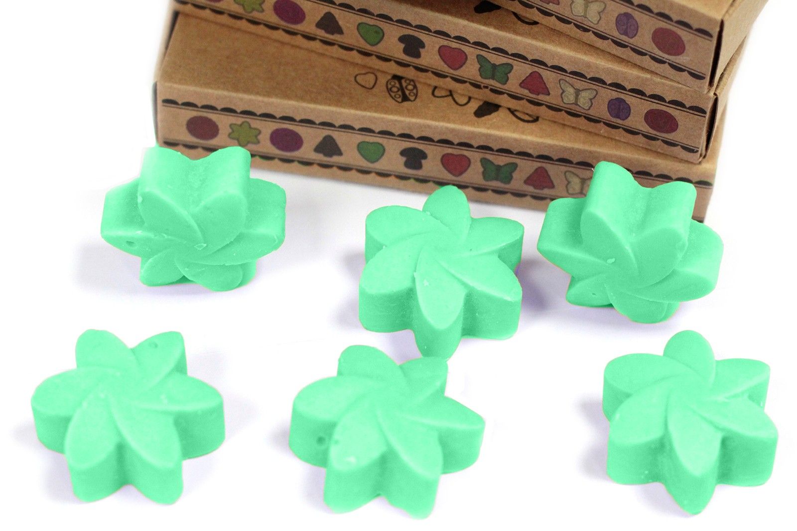 Soy & Palm Wax Melts Gift Set – Hidden Garden, wax melts en forma de flor color verde con caja de regalo