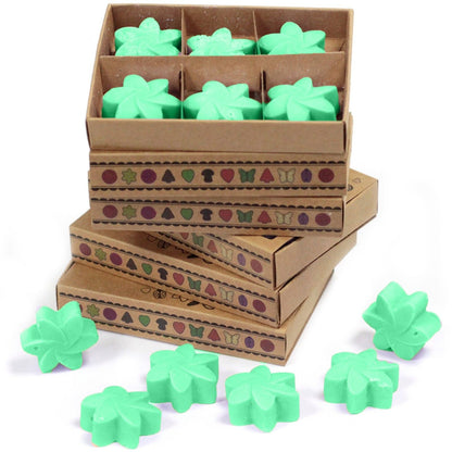 Soy & Palm Wax Melts Gift Set – Hidden Garden, green flower-shaped wax melts in kraft gift boxes
