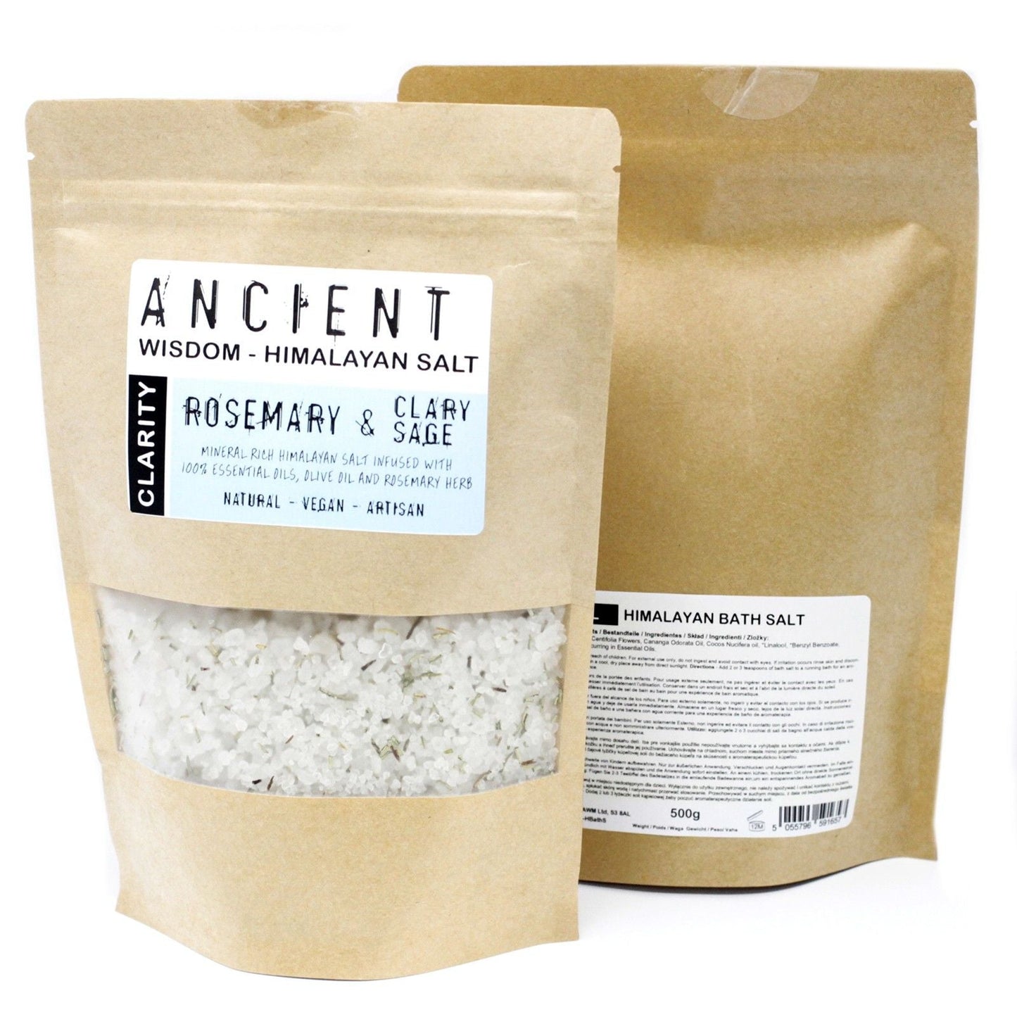 Alt Tag: Himalayan Clarity Bath Salt Blend – 500G bolsa de sales de baño del Himalaya con romero y salvia esclarea, 500 g
