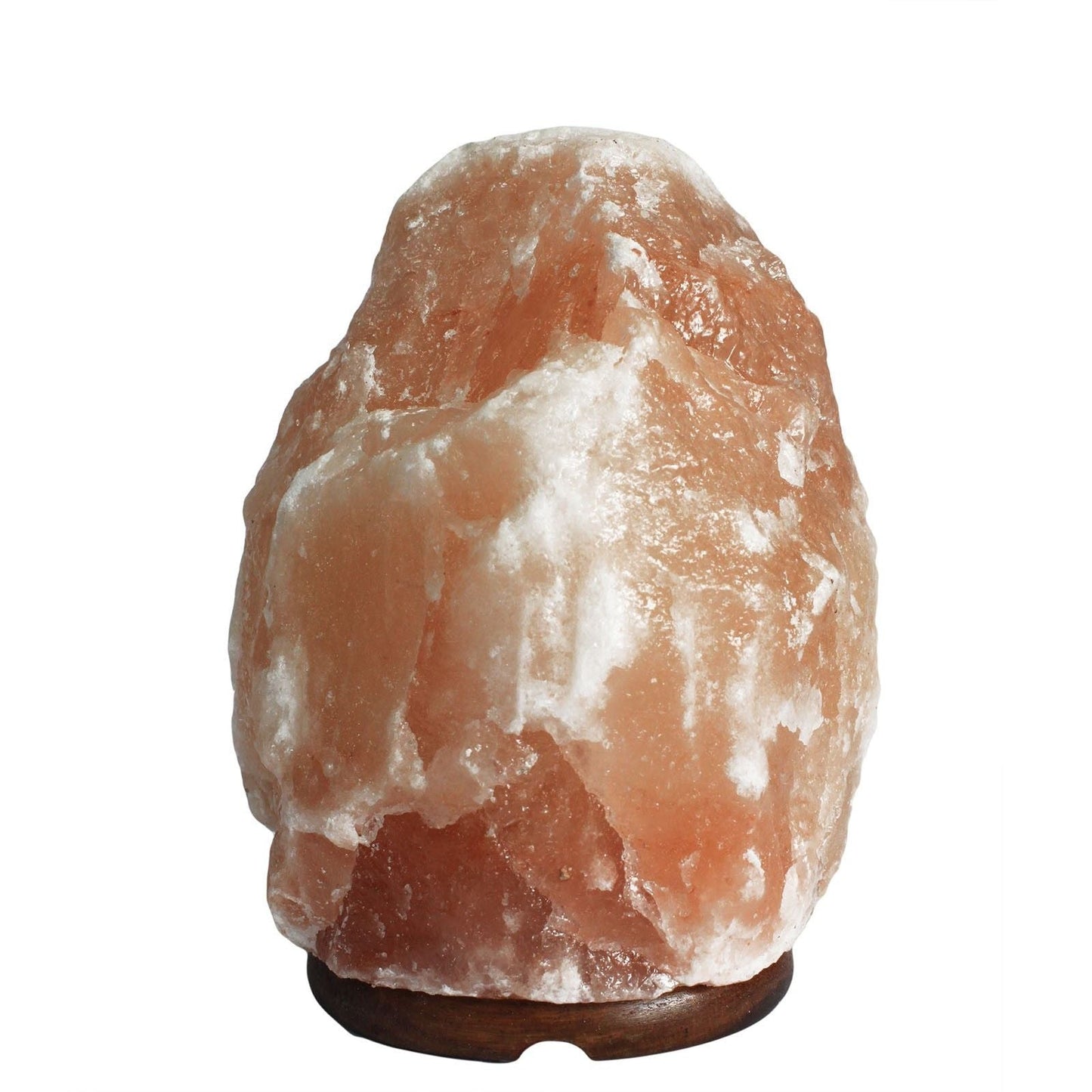 Alt Tag: Himalayan Crystal Salt Lamp – 3–5KG with Base, lámpara de sal rosa del Himalaya en base de madera, vista frontal