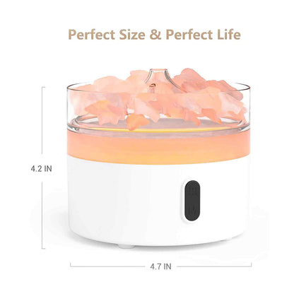 Alt-tagg: Aromadiffuser med Himalayasalt – Nattlampa – USB-C – Flameffekt (Salt ingår), mini-diffuser med saltkristaller och LED-ljus med flameffekt