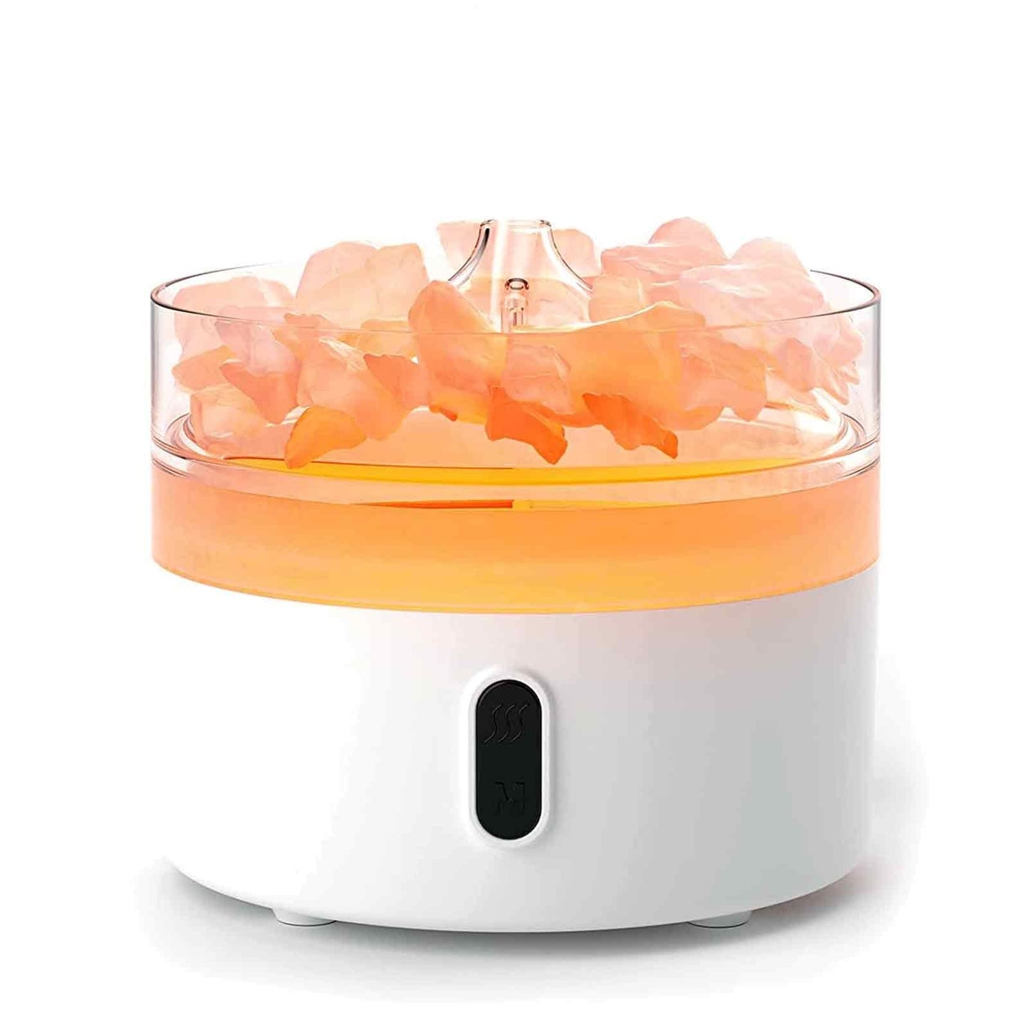 Himalayasalt-aromadiffuser – nattlampa – USB-C – lågeffekt (salt ingår), vit diffuser med rosa saltkristaller och LED-ljus med lågeffekt