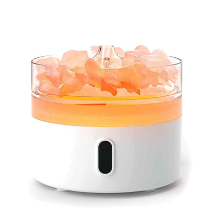 Himalayasalt-aromadiffuser – nattlampa – USB-C – lågeffekt (salt ingår), vit diffuser med rosa saltkristaller och LED-ljus med lågeffekt
