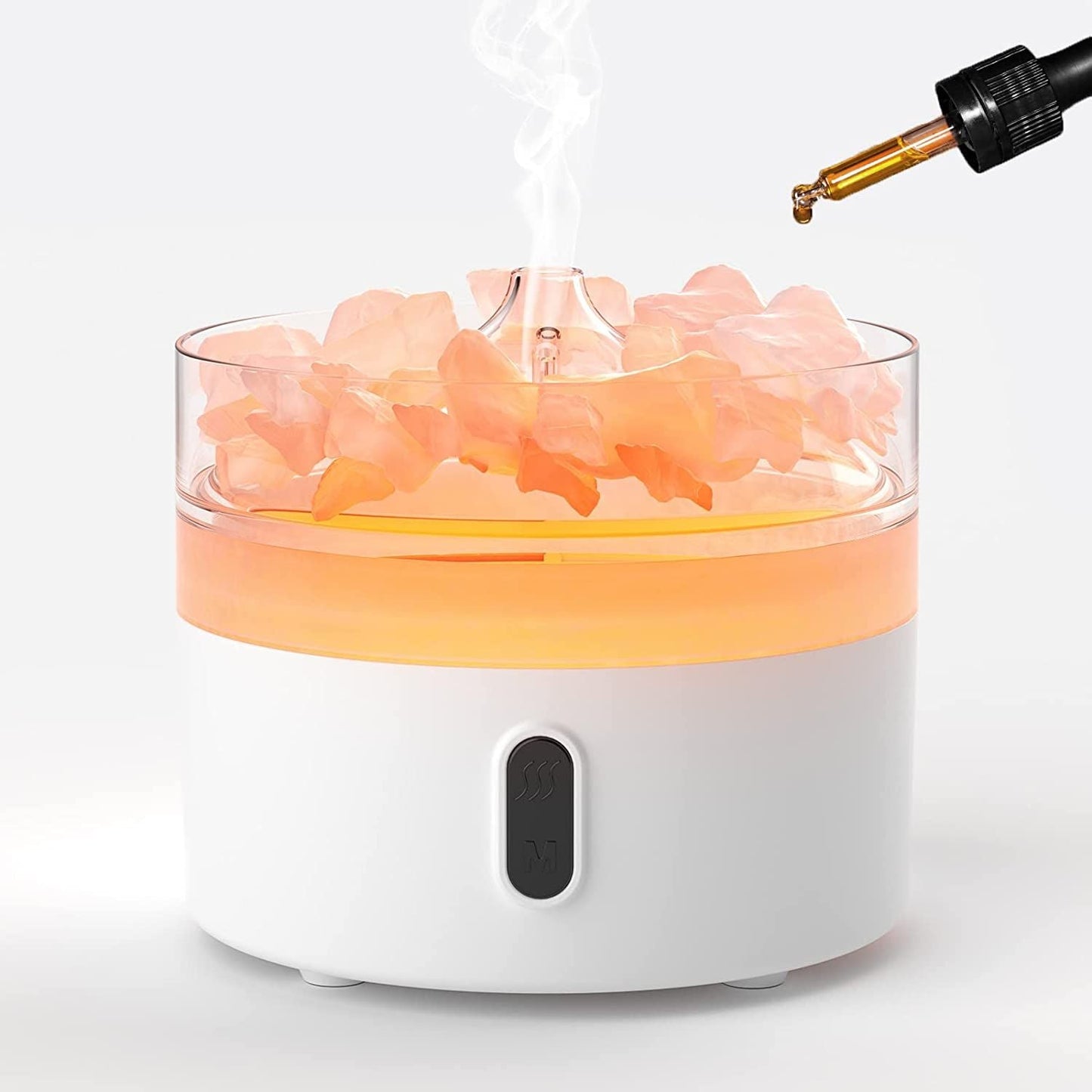 Himalayan Salt Aroma Diffuser – Nattlampa – USB-C – Flame Effect (salt ingår) med saltkristaller och eterisk olja, LED-lågeffekt