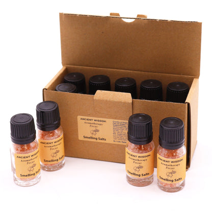 Himalayan Salt Aromaaroma Smelling Salt – Focus 42G set of amber bottles in cardboard box, Aromatherapy Focus smelling salts