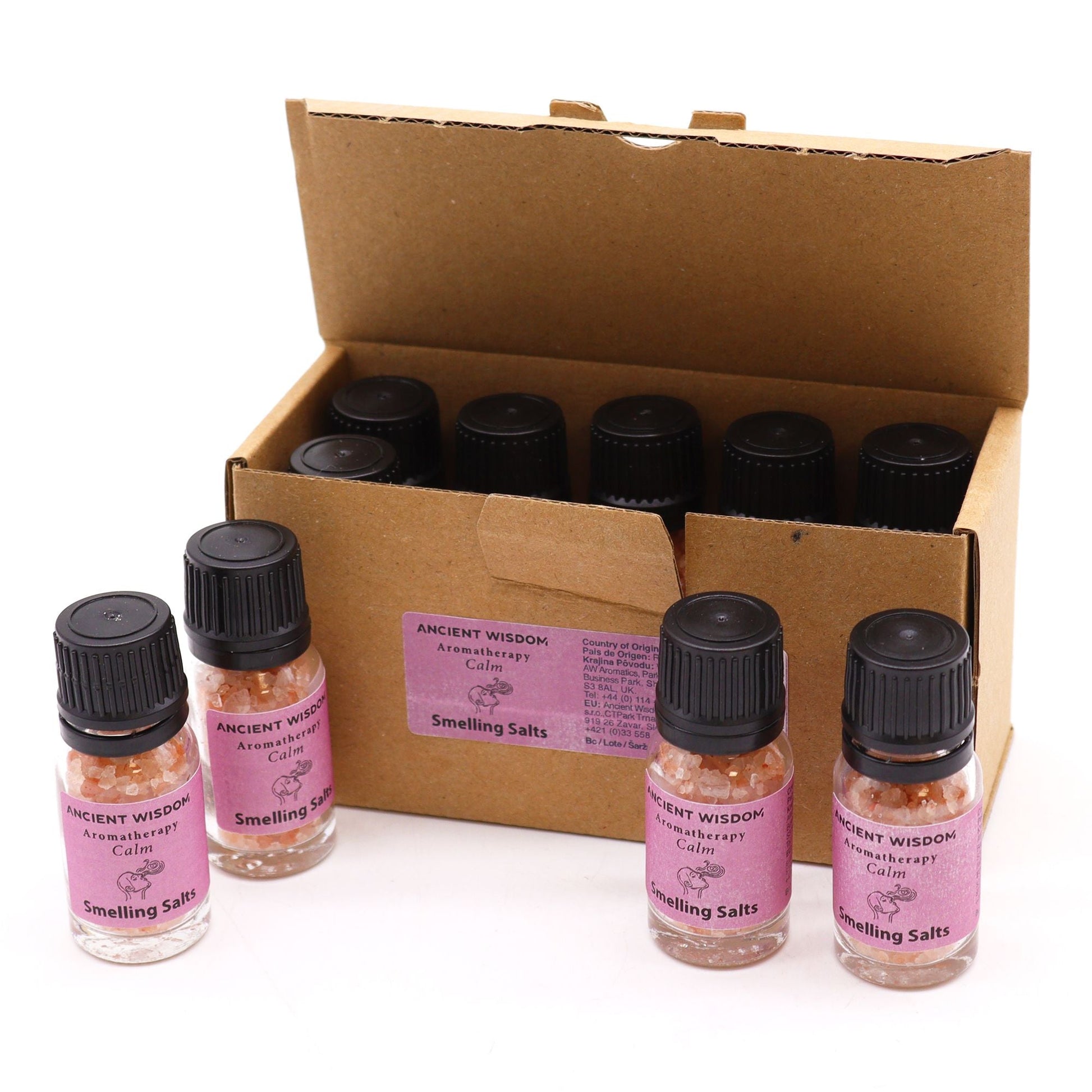 Himalayan Salt Aromaaroma Smelling Salts – 6.2x2.4 CM frascos con tapa negra y caja kraft, mezcla de sal del Himalaya y aceites esenciales