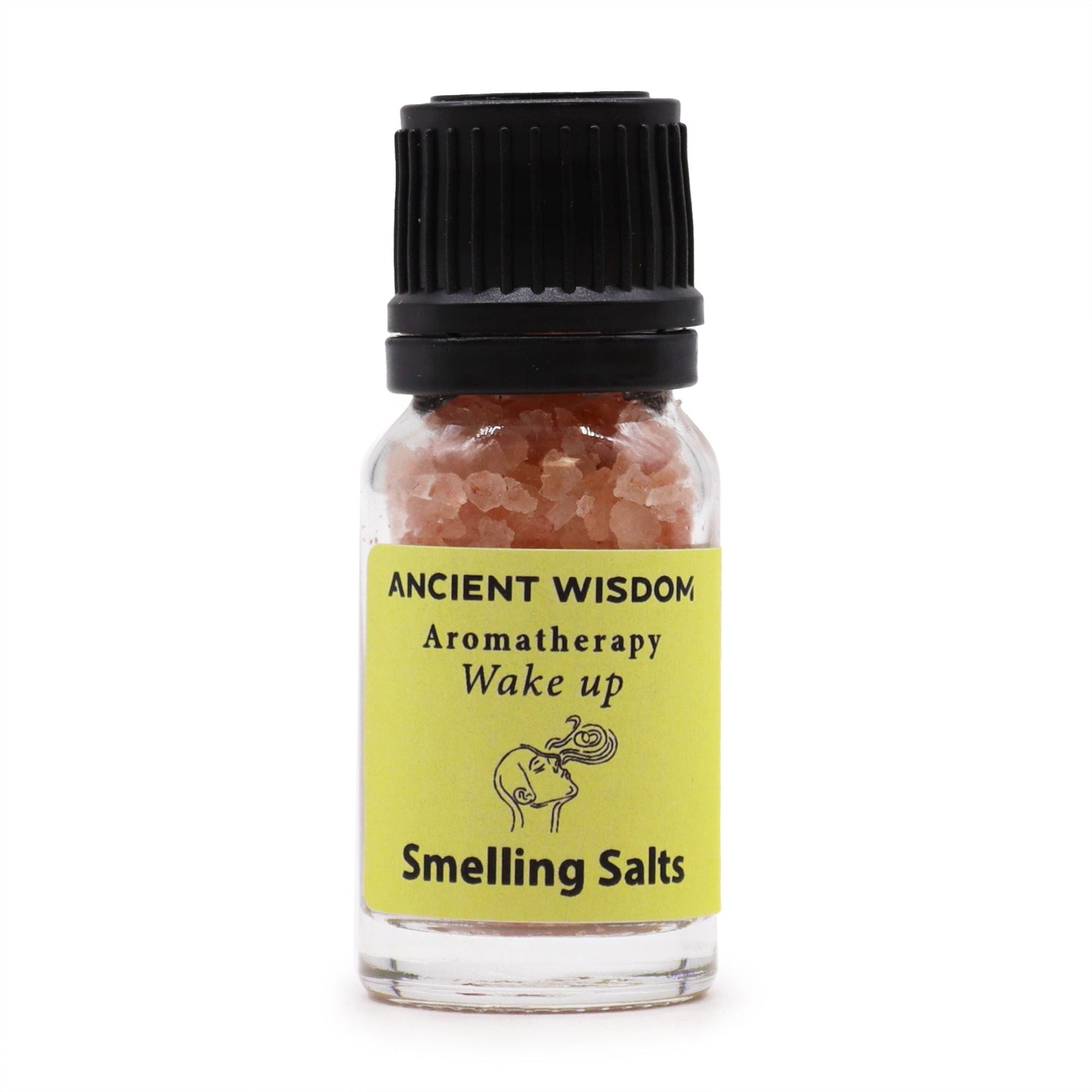 Himalayan Salt Aromarelax  Smelling Salts – Wake-Up Blend bottle with Himalayan salt crystals, Wake up aromatherapy label, Ancient Wisdom