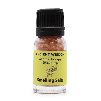 Himalayan Salt Aromarelax  Smelling Salts – Wake-Up Blend bottle with Himalayan salt crystals, Wake up aromatherapy label, Ancient Wisdom