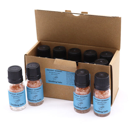 Himalayan Salt Aromatherapy – 6.2x2.4 CM smelling salts mini bottles with black caps, boxed set packaging