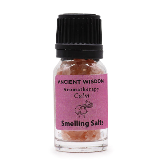 Himalayan Salt Aromaaroma Smelling Salts – 6.2x2.4 CM bottle with pink label “Ancient Wisdom Aromatherapy Calm”