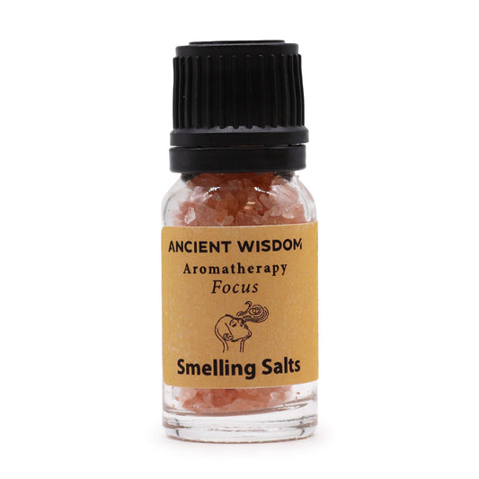Alt Tag: Himalayan Salt Aromaaroma Smelling Salt – Focus 42G bottle with Himalayan salt crystals and "Ancient Wisdom" Focus Smelling Salts label