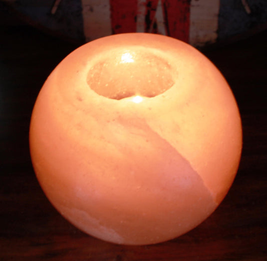 Alt Tag: Himalaya Salt Candle Holder – 12x12 CM de sal del Himalaya en forma redonda, portavelas con luz cálida, decoración para mesa