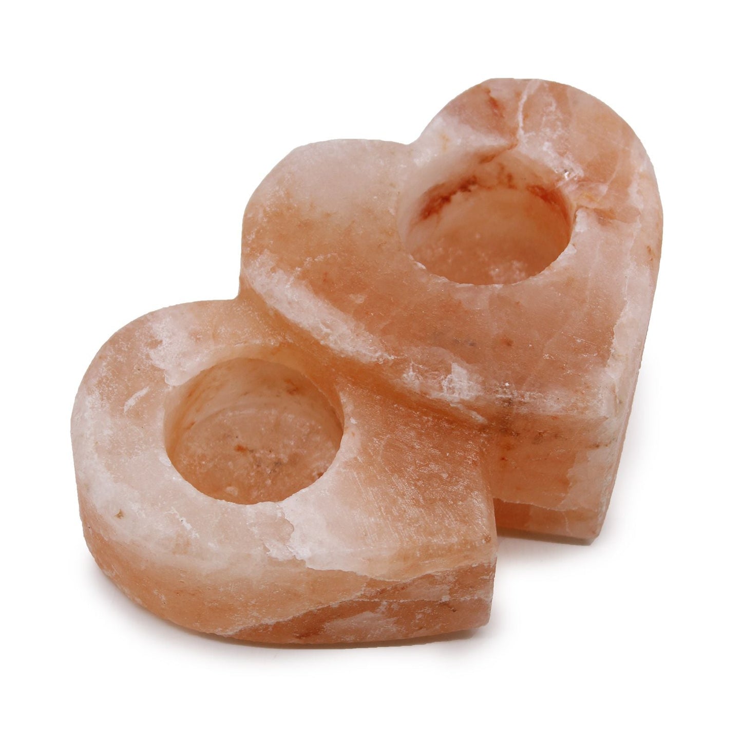 Alt Tag: Ljuslykta i Himalayasalt – Double Heart 1KG ljuslykta för värmeljus i rosa salt med dubbelhjärta, 15x10x5.5 cm, 1kg