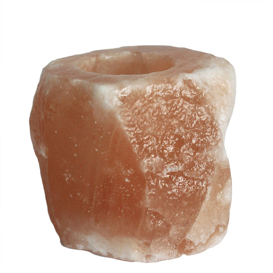 Alt Tag: Himalayan Salt Candle Holder – 10x10x10 CM, portavelas de sal del Himalaya natural con acabado rústico en tono rosado